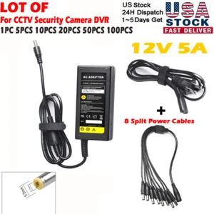 LOT OF DVR 8 Split Power Cable+DC 12V 5A Power Adapter For CCTV Security Camera* - Picture 1 of 11