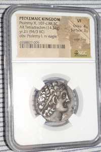 Ancient Coin Ptolemy X AR Tetradrachm Ptolemaic Egyptian Kingdom NGC Graded VF - Picture 1 of 6