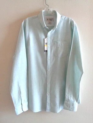 Mens Penguin Sz M Pale Green Linen Blend Button Down Shirt - Image 1 of 4