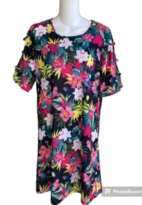 Caribbean Joe Blumen Stretch Etuikleid UPF 50 Kurzarm mit Öffnung Neu mit Etikett SM - Bild 1 von 4