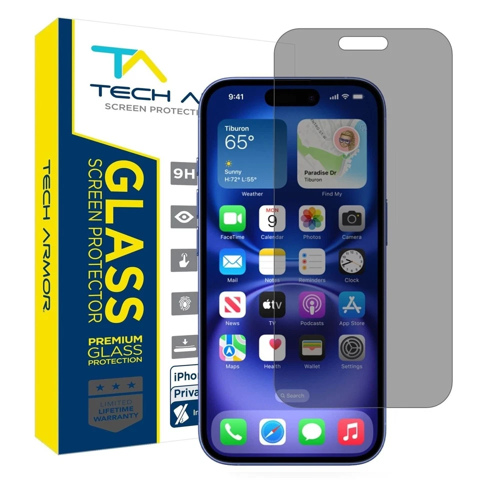 Tech Armor Privacy Ballistic Glass Screen Protector for iPhone 16 Plus - 1 Pack - Image 1 of 4
