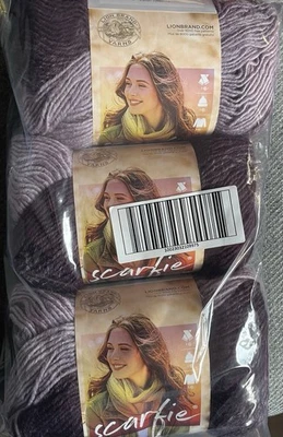 Lion Brand Scarfie Yarn Co Eggplant/ Lilac  3 Pack Pkg NEW in bag - Image 1 of 4