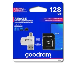 KARTA PAMIĘCI GOODRAM M1A4 KARTA MICROSDXC 128GB UHS-I KLASA 10 ZESTAW - Zdjęcie 1 z 2
