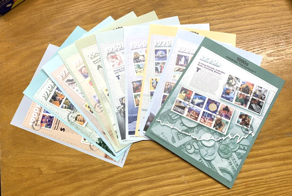 US FDC 1998-2000 All 10 Souvenir Pages w 150 Stamps Celebrate Century 1900-99 | - Image 1 of 1