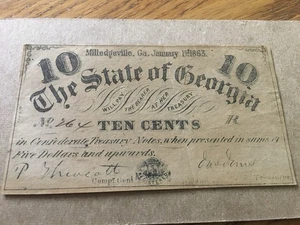 Civil War Confederate Georgia Currency 10 Cent Note 1863 - Picture 1 of 2