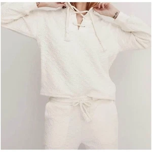 Madewell Women’s Sz XL Ivory Quilted Lace Up Sweatshirt Pullover - Picture 1 of 13