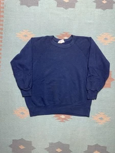 Vintage 80s crewneck sweatshirt blank navy blue raglan Bassett walker large - Picture 1 of 7