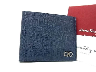 SALVATORE FERRAGAMO Cartera Hombre Doble Gancini Cuero Doble Pliegue Azul Marino Foto 1 de 4