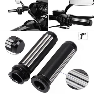 1" Black Diamond Handlebar Hand Grips For Harley Dyna Softail Sportster Touring - Picture 1 of 17