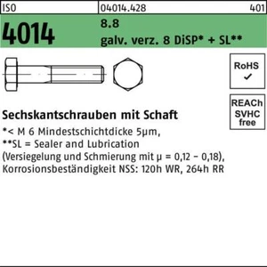 Sechskantschraube ISO 4014 m.Schaft M 10 x 60 8.8 galvanisch verzinkt 8 DiSP+SL - Bild 1 von 1