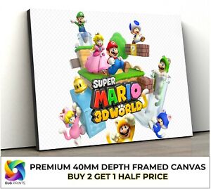 Super Mario 3D World Characters Game Large CANVAS Art Print Gift Multiple Sizes