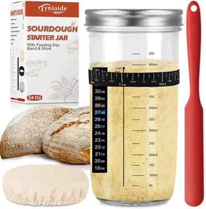 Sourdough Starter Jar Kit W/ Thermometer, Silicone Scraper, Cloth Cover, 650Ml - Picture 1 of 2