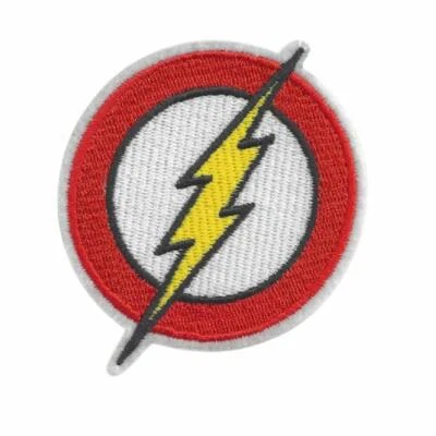FLASH IRON ON PATCH 2.75" Round Red Yellow Superhero Embroidered Applique NEW - Image 1 of 2