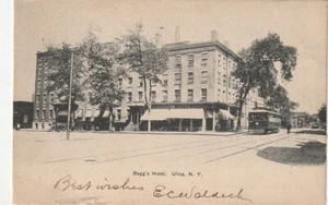 Utica NY Bagg's Hotel 1911 trolley auto su strada - Foto 1 di 2