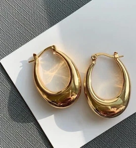 18ct Solid Gold Alta Handbag Hoops Earrings - 18K, Au750, large, chunky, stylish - Picture 1 of 10