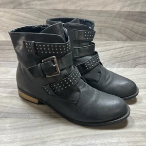 Diba Womens Jarvis Ankle Boots Booties Gray Straps Studded Stacked Zip Low 7.5 - Picture 1 of 12