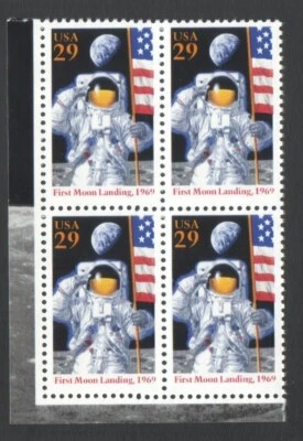 Unused US Postage Block 29 Cent Stamps 25th Anniversary 1st Landing on the MOON - Image 1 of 2
