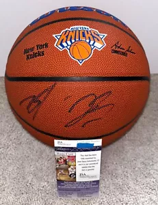 JALEN BRUNSON KARL ANTHONY TOWNS SIGNED NEW YORK KNICKS LOGO NBA BASKETBALL JSA - Picture 1 of 2