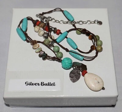 Collar Colgante Silpada Plata Esterlina Howlita, Coral, Fregona y Ojo de Tigre N2068 Foto 1 de 4