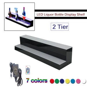 2-Tier LED Lighted Shelf Rack Illuminated Liquor Bottle Shelf Bar Display Stand - Picture 1 of 12