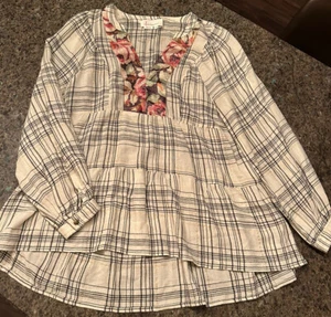 VGUC Anthropologie Women's Darlene Plaid Peasant Blouse Size XS - Picture 1 of 7