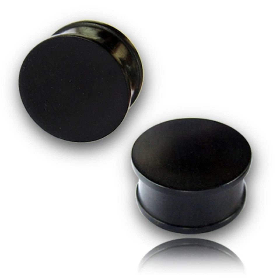 PAIR CONCAVE EBONY WOOD PLUGS TUNNELS GAUGES GAUGE ORGANIC WOODEN PLUG D. FLARE - Image 1 of 1