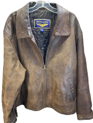 VTG AIR FORCE AIRBORNE LEATHERS Brown Leather Aviator Bomber Jacket Men's 2XL - Image 1 of 4