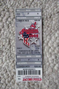 INDIANS VS BLUE JAYS 9/10/2002 TICKET ~ VICTOR MARTINEZ (MLB DEBUT) 1ST HIT/RBIs - Picture 1 of 1