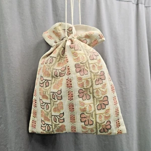 Antique ARTS & CRAFTS Purse Drawstring Bag Hand EMBROIDERED Linen Textile Vtg - Picture 1 of 11