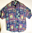 PETE ET JON Vintage Silk Tribal Print  Mens Short Sleeve Button Up Shirt L