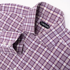 Camisa de vestir Tom Ford a cuadros para hombre 39 manga larga abotonada diseñador púrpura rosa - Imagen 1 de 12