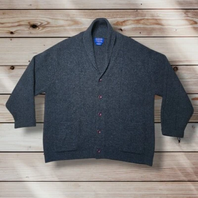 Pendleton 100% Merino Lambs Wool Shawl Cardigan Sweater Mens Large Gray EUC - Image 1 of 4