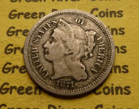 1871  Three  Cent Nickel    #A8-71   Nice  COIN Cover