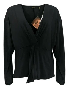 IMAN Global NWT 1X Chic Women's Long Sleeve Twist-Front Top Black (1124) - Picture 1 of 3