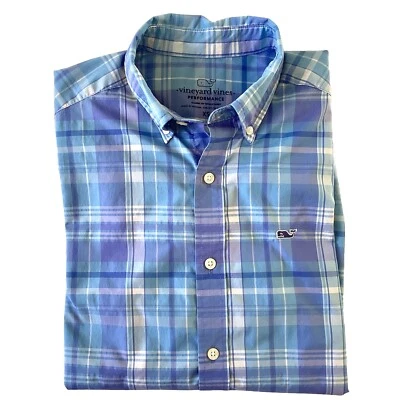 Vineyard Vines Shirt Men’s XS Blue Plaid Performance Classic Whale Nylon - Image 1 of 4