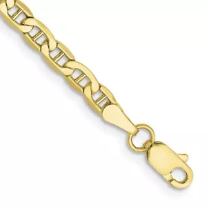 Real 10kt Yellow Gold 3.2mm Semi-Solid Anchor Chain Chain Bracelet; 7 inch - Picture 1 of 3
