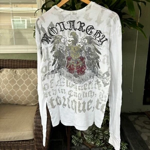 Monarchy Long Sleeve Thermal Shirt Men Medium Distress AOP Y2K Grunge Cyber - Picture 1 of 6
