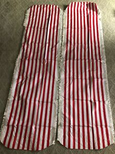 Retro Red White Striped Vinyl Picnic Table Runner Pair Vintage AS IS S6