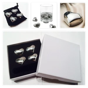 4 Whiskey Whisky Stone Heart Stainless Steel Ice Cube Wine Chiller Cooler gift - Picture 1 of 1