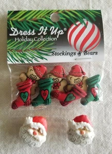 9 Holiday Buttons - 4 Stockings, 3 Bears, 2 Santas - free USA shipping - Picture 1 of 2