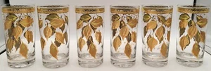 6 vasos vintage de mediados de siglo de 5 1/2" con hojas de oro pintadas - Imagen 1 de 11