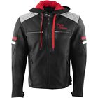 Rusty Stitches Men&#39;s Motorcycle Jacket Jari Hooded V2 - Retro Leather Hoodie