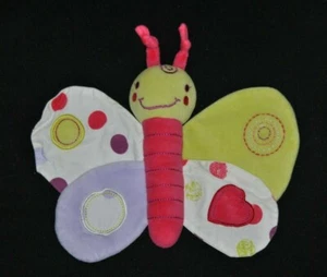 Peluche doudou papillon ORCHESTRA Prémaman rose vert blanc grelot 17/22 cm TTBE - Picture 1 of 1