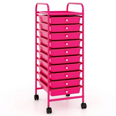 10 Drawer Rolling Storage Cart Scrapbook Paper Office School Organizer Hot Pink - Image 1 of 4