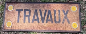 Vintage French Metal Travaux Sign 33.5” L - Picture 1 of 15