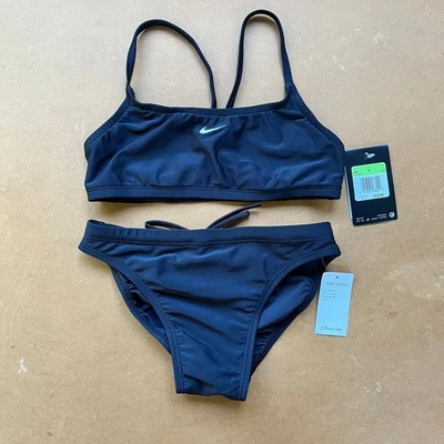 Nike Girls Black Two Piece Athletic Swimsuit Size 4. NEW - Image 1 of 4