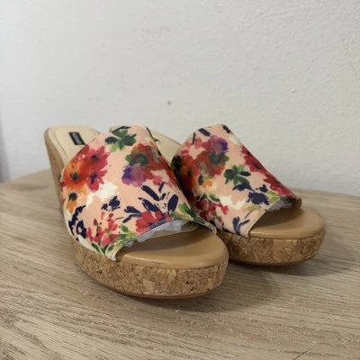 Salto Feminino Alex Marie Kloey Rosa Floral Cortiça Slide On Wedges Tamanho 8.5 M - Imagem 1 de 4