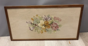 Vintage Framed Rose Needlepoint Floral Tapestry Cottagecore Country Rustic LARGE - Picture 1 of 12