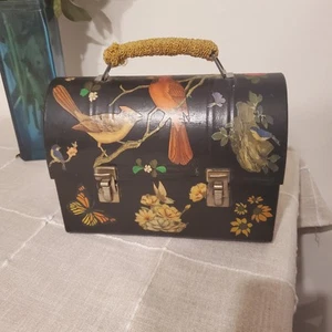 Vintage Decoupage Handtasche Brotdose Stoff gefüttert - Bild 1 von 8