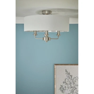 BNIB Laura Ashley Sorrento 3 Arm semi flush Satin Nickle  ceiling  light - Image 1 of 2